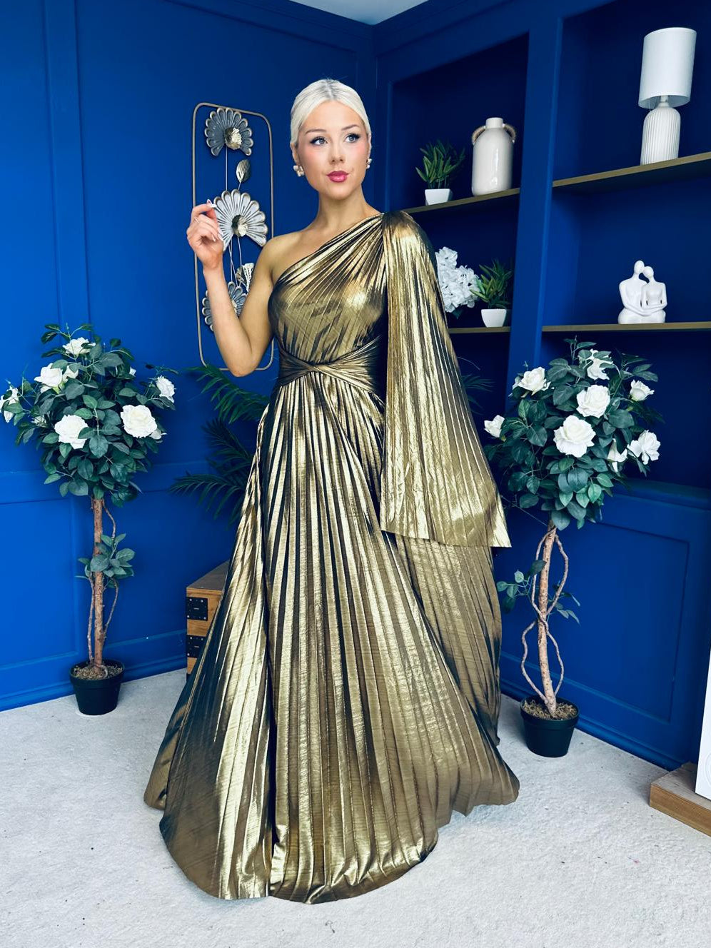 Ailbhe Cape Detail Occasion Dress Gold