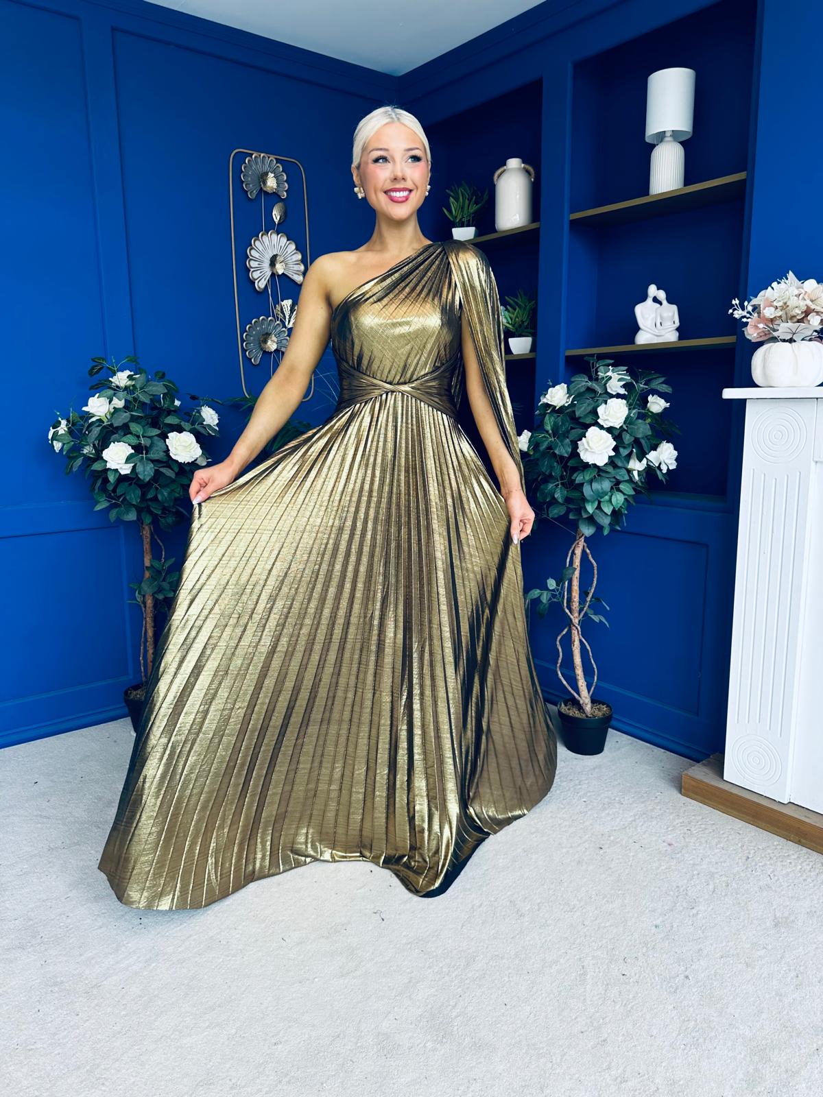 Ailbhe Cape Detail Occasion Dress Gold