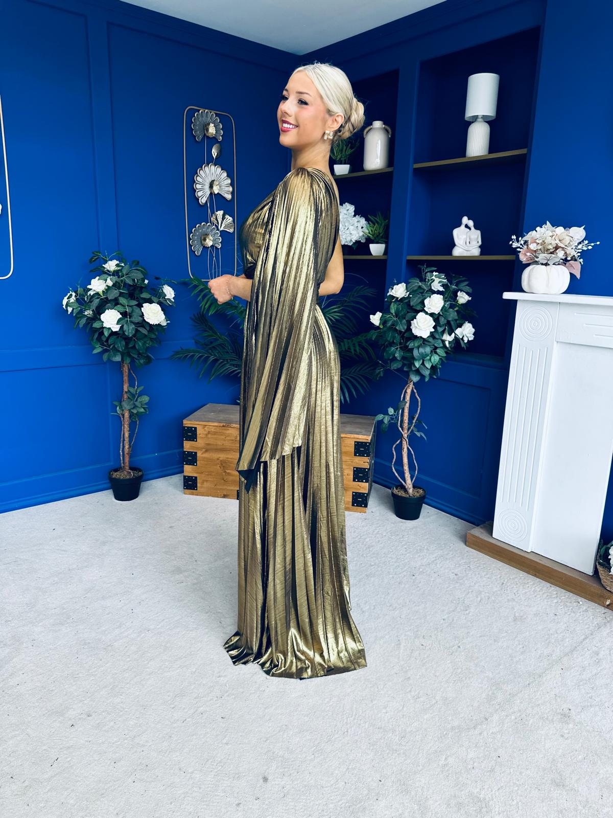 Ailbhe Cape Detail Occasion Dress Gold
