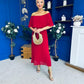 Aileen Pleated Bardot Midi Dress Rouge
