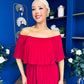 Aileen Pleated Bardot Midi Dress Rouge