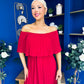 Aileen Pleated Bardot Midi Dress Rouge