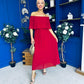 Aileen Pleated Bardot Midi Dress Rouge