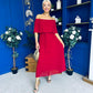 Aileen Pleated Bardot Midi Dress Rouge