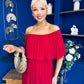 Aileen Pleated Bardot Midi Dress Rouge