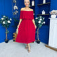 Aileen Pleated Bardot Midi Dress Rouge