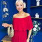 Aileen Pleated Bardot Midi Dress Rouge