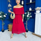 Aileen Pleated Bardot Midi Dress Rouge