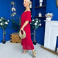 Aileen Pleated Bardot Midi Dress Rouge
