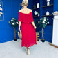 Aileen Pleated Bardot Midi Dress Rouge