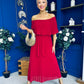 Aileen Pleated Bardot Midi Dress Rouge