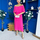 Aileen Pleated Bardot Midi Dress Hot Pink