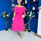 Aileen Pleated Bardot Midi Dress Hot Pink