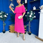 Aileen Pleated Bardot Midi Dress Hot Pink