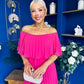 Aileen Pleated Bardot Midi Dress Hot Pink