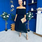 Aileen Pleated Bardot Midi Dress Black