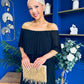 Aileen Pleated Bardot Midi Dress Black