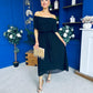 Aileen Pleated Bardot Midi Dress Black