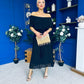 Aileen Pleated Bardot Midi Dress Black