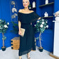Aileen Pleated Bardot Midi Dress Black