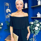 Aileen Pleated Bardot Midi Dress Black