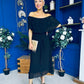 Aileen Pleated Bardot Midi Dress Black