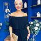 Aileen Pleated Bardot Midi Dress Black