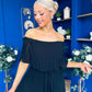 Aileen Pleated Bardot Midi Dress Black
