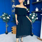 Aileen Pleated Bardot Midi Dress Black