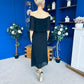 Aileen Pleated Bardot Midi Dress Black