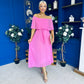 Aileen Pleated Bardot Midi Dress Cerise
