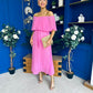Aileen Pleated Bardot Midi Dress Cerise