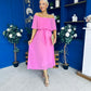 Aileen Pleated Bardot Midi Dress Cerise
