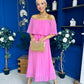 Aileen Pleated Bardot Midi Dress Cerise