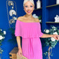 Aileen Pleated Bardot Midi Dress Cerise