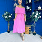 Aileen Pleated Bardot Midi Dress Cerise