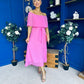 Aileen Pleated Bardot Midi Dress Cerise