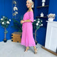 Aileen Pleated Bardot Midi Dress Cerise