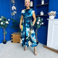 Breffy Asymmetric Neckline Skater Midi Floral Sapphire