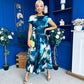 Breffy Asymmetric Neckline Skater Midi Floral Sapphire