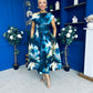Breffy Asymmetric Neckline Skater Midi Floral Sapphire