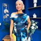Breffy Asymmetric Neckline Skater Midi Floral Sapphire