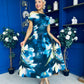 Breffy Asymmetric Neckline Skater Midi Floral Sapphire