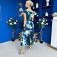 Breffy Asymmetric Neckline Skater Midi Floral Sapphire
