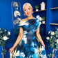 Breffy Asymmetric Neckline Skater Midi Floral Sapphire