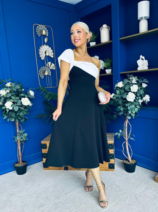 Valerie One Shoulder Midi Dress Monochrome