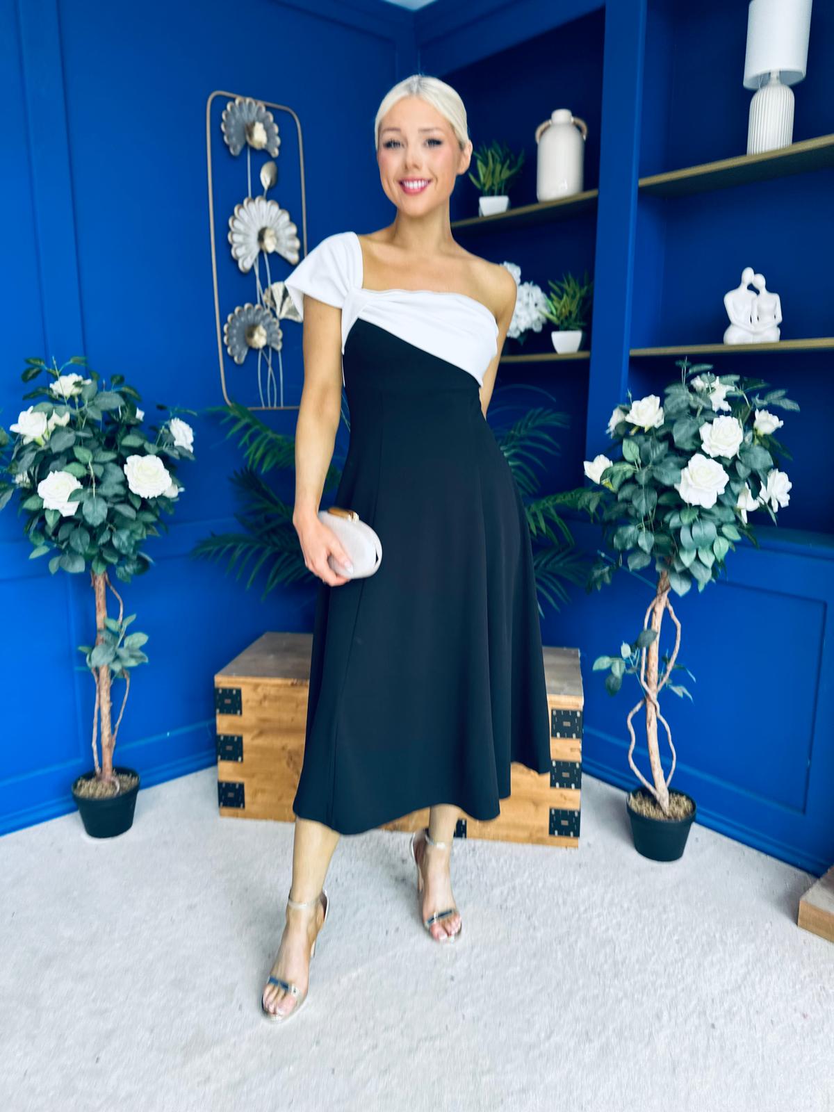 Valerie One Shoulder Midi Dress Monochrome