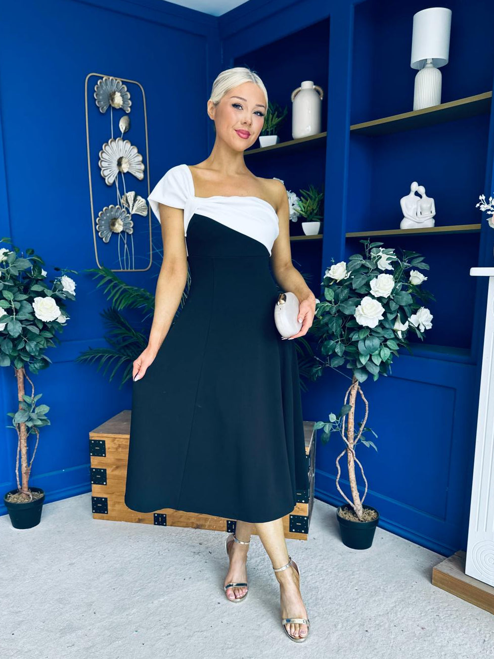 Valerie One Shoulder Midi Dress Monochrome