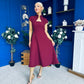 Amora Detailed Occasion Midi Dress Wine
