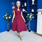 Amora Detailed Occasion Midi Dress Wine